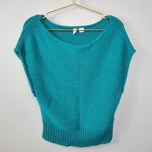 Medium Teal Knit Moth Anthropologie Short Sleeve Sweater